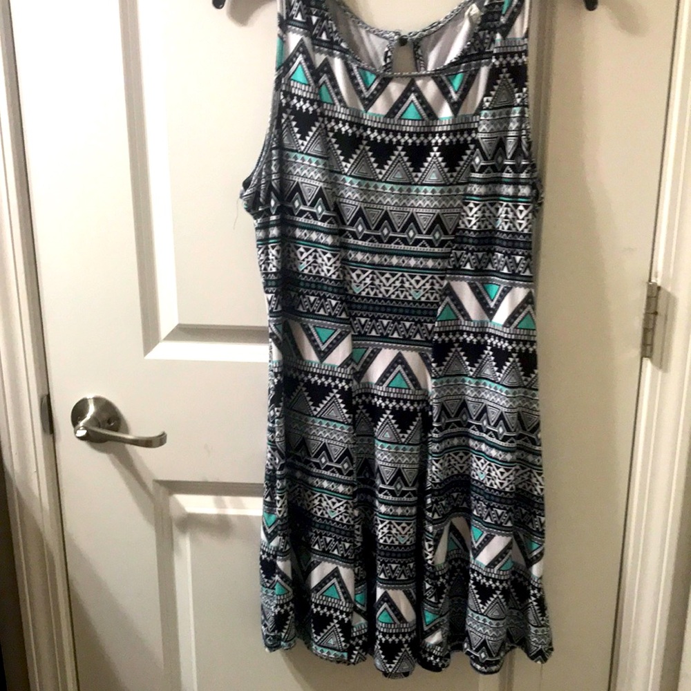 L Mudd Geometric Patterned Sleeveless Skater Dress Summer Turquoise Aqua
